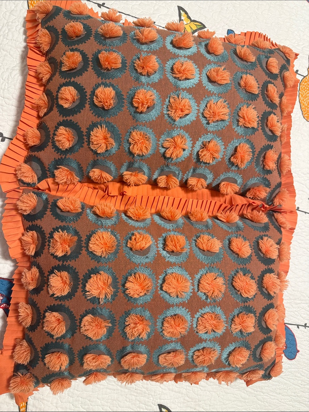 Oblong Jungalow Fringe Pom Decorative Throw Pillow Orange Coral opalhouse set 2